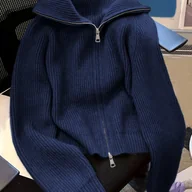 Swetry damskie - TEMU Kobiecy Elegancki Sweter z Zamkiem - Gruby Zimowy Płaszcz z Przodem na Zamek, Granatowy Formalny i Codzienny Strój na Jesień/Zimę, Stylowa - miniaturka - grafika 1