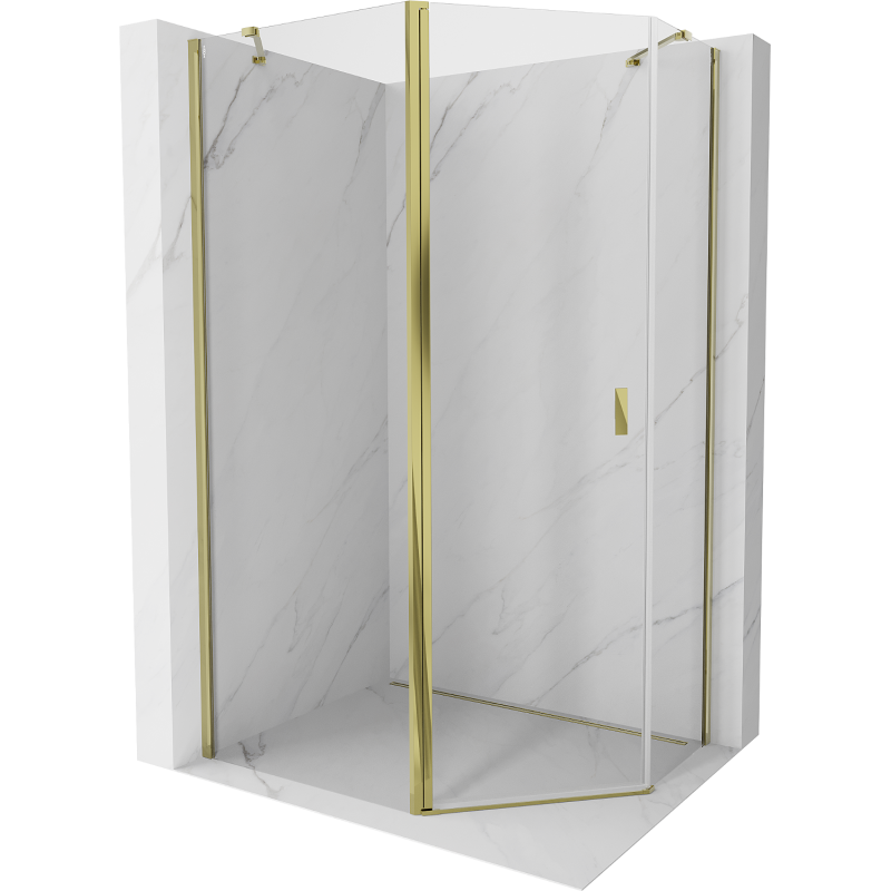 Mexen Mist kabina prysznicowa pięciokątna asymetryczna uchylna 90 x 80 cm, transparent, złota - 8A8-090-080-50-00