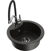 Zlewozmywaki z baterią - Mexen Diego zlewozmywak granitowy 1-komorowy z baterią kuchenną Duo, czarny/złoty metalik - miniaturka - grafika 1