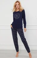 Piżamy damskie - Piżama damska z długim rękawem i długimi spodniami granatowa Arugia, Kolor granatowy-wzór, Rozmiar S, Italian Fashion - Intymna - miniaturka - grafika 1