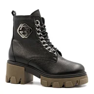 Botki damskie - Czarne skórzane botki LM60376 - Neścior - miniaturka - grafika 1