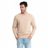 Bluzy męskie - Bawełniana męska bluza dresowa BASIC beżowa V6 OM-SSBN-0159 L - miniaturka - grafika 1
