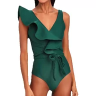 Stroje kąpielowe - Jednoczęściowy strój kąpielowy z wiązaniem - Zielony XL - miniaturka - grafika 1