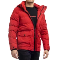 Kurtki męskie - Kurtka Zimowa Męska Puchowa z kapturem ciepła X-FEEL 99525 Czerwona XL - miniaturka - grafika 1
