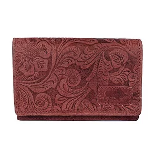 Portfele - Portmonetka damska skóra - średnia - damska portmonetka z nadrukiem kwiatowym - portmonetka - portfel - 12,5 x 9 x 3 cm, - czerwony - m - grafika 1