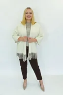 Swetry damskie - Beżowy Długi Kardigan Narzutka z Frędzlami L/XL - miniaturka - grafika 1