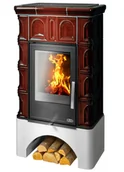 Piece wolnostojące - ABX Piec kaflowy Britania K biały cokół z płaszczem wodnym Bordowy - miniaturka - grafika 1