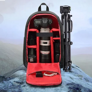 Plecak fotograficzny wodoodporny pokrowiec na aparat, sprzęt fotograficzny, laptop 15.6 duży 44x30x19 Czarno-czerwony - Plecaki - miniaturka - grafika 9