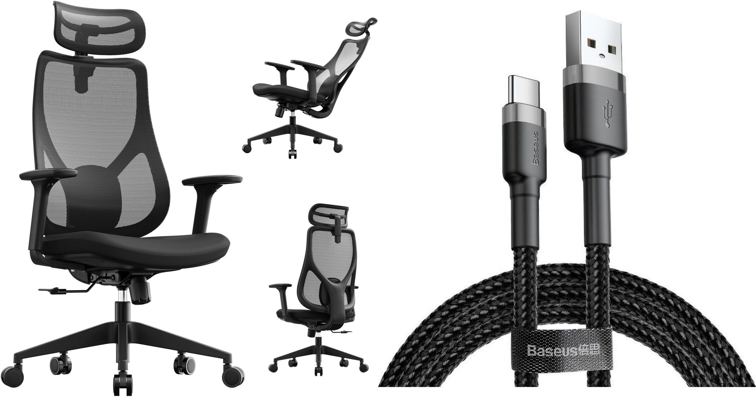 SENSE7 Krzesło biurowe Moyo Czarne + kabel usb
