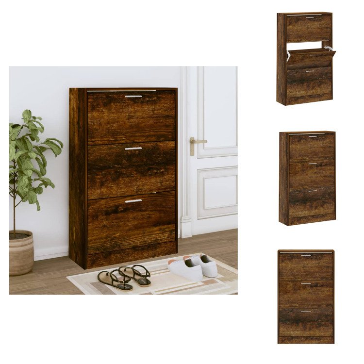 vidaXL Szafka na buty dąb wędzony 63x24x103 cm materiał drewnopochodny - Półki i szafki na buty
