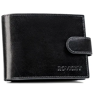 Duży portfel męski na zatrzask pojemny portfel na karty ze skóry naturalnej ochrona RFID Rovicky, czarny - Portfele - miniaturka - grafika 1