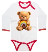 Body dla niemowląt - Body dziecięce Brązowy Wesoły Miś Z Tęczą Na Kolanach Dzień Misia 98/104 - miniaturka - grafika 1
