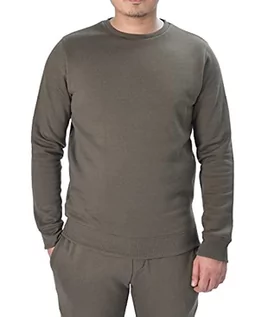 Koszulki męskie - M17 Męski recyklingowany klasyczny sweter z okrągłym dekoltem bluza na co dzień sweter z długim rękawem top gładki sweter, Khaki Zielony, L - grafika 1