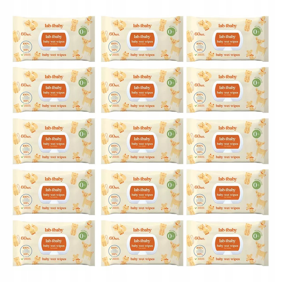 Lab4Baby H2O Baby Wet Wipes Chusteczki Nawilżane dla niemowląt 15x60 szt.