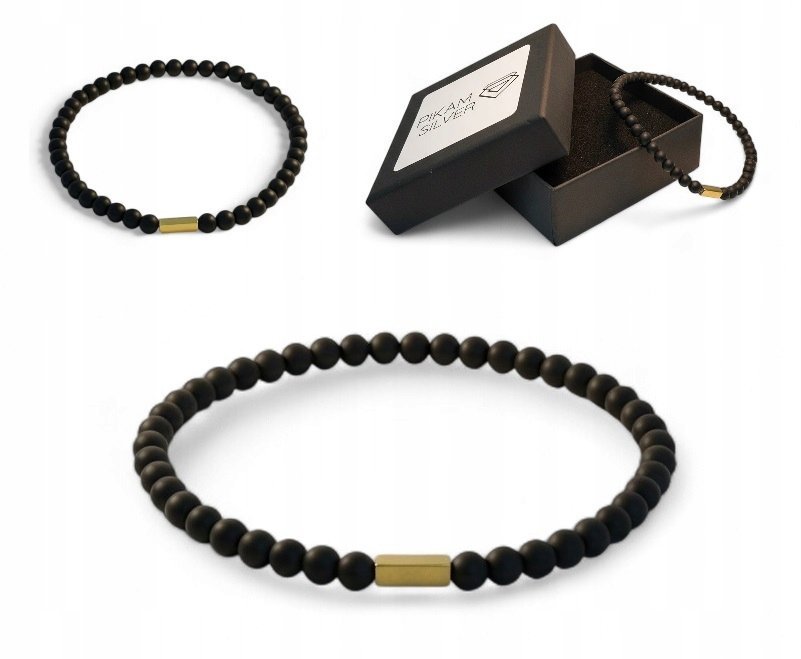 Bransoletka Z Kamieni Naturalnych 4mm Onyks Matowy Hematyt Na Gumce Czarna