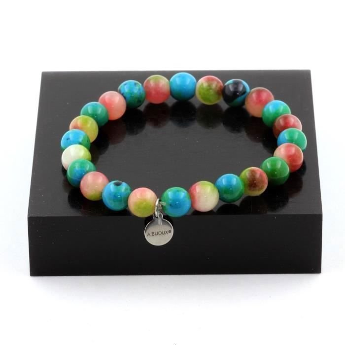 Kamienie i minerały. Bransoletka z turmalinu arbuzowego + chryzokoli 8 mm. Wyprodukowano we Francji.