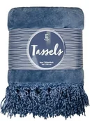 Koce - Miękki koc niebieski 130x170 z FRĘDZLAMI, frędzle - miniaturka - grafika 1