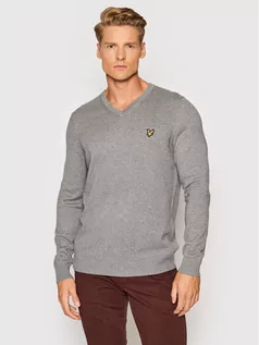 Swetry męskie - Lyle&Scott Sweter KN401VC Szary Slim Fit - grafika 1