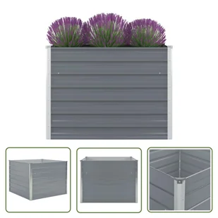 The Living Store Donica do podniesionej grządki 100 x 100 x 77 cm - stal galwanizowana - szara - Skrzynia Do Podniesionej Grządki - Donice - miniaturka - grafika 1
