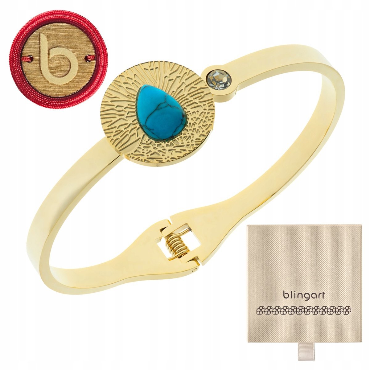 Bransoletka damska pozłacana bangla kamień turkus cyrkonia BLINGART