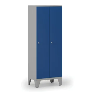 Drewniana szafa ubraniowa, obniżona, 2-drzwiowa, 1660 x 600 x 400 mm, zamek cylindryczny, szary/niebieski - Szafki BHP - miniaturka - grafika 1