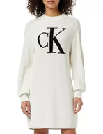 Sukienki - Calvin Klein Jeans Damska luźna sukienka swetrowa Ck Intarsia, kość słoniowa, 3XL - miniaturka - grafika 1