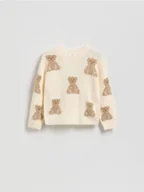 Spodnie i spodenki dla dziewczynek - Reserved - Sweter z misiem - złamana biel - miniaturka - grafika 1