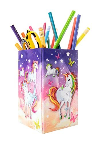 HERMA 19731 pojemnik na długopisy z motywem jednorożca, składany, stabilny tektura, pojemnik na długopisy dla dziewcząt i chłopców, prostokątny pojemnik na kredki, markery, ołówki, pędzle do makijażu