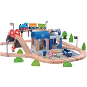 Samochody i pojazdy dla dzieci - Bino Drewniana kolejka z mostem, 90 szt. - miniaturka - grafika 1