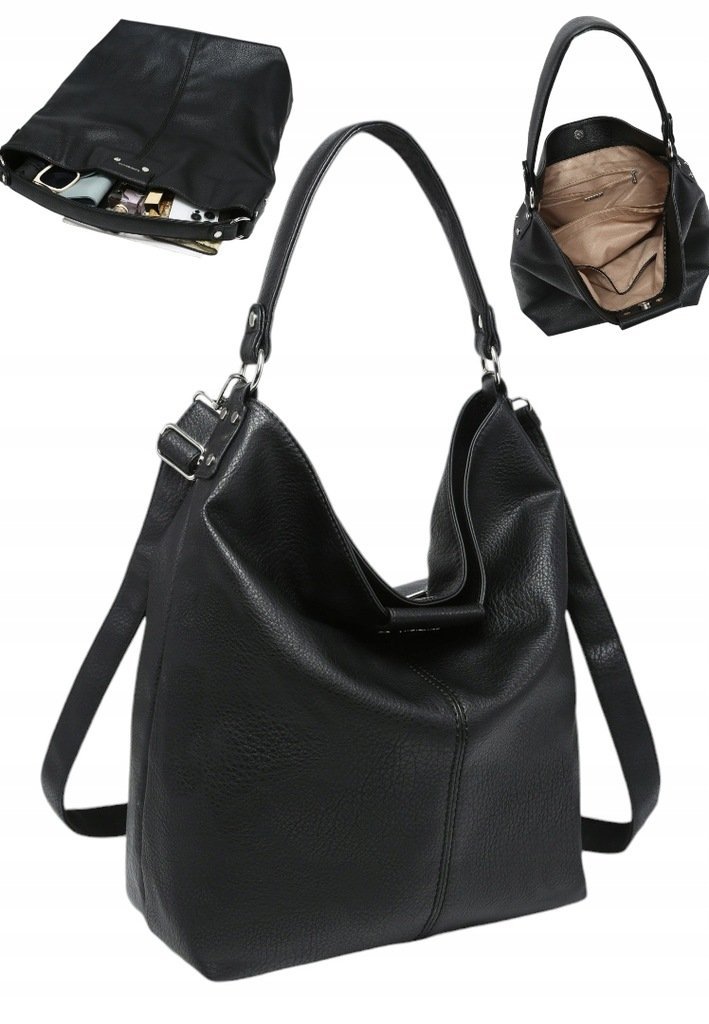 Torebka Damska na Ramię Worek Shopper LUIGISANTO Czarna Format A4