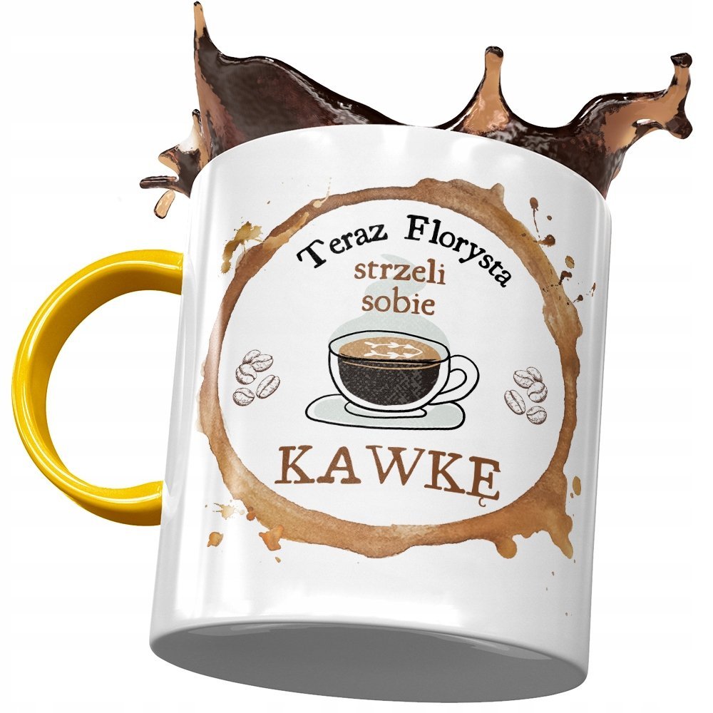 Kubek Żółty Dla Florysty Strzeli Sobie Kawkę z Nadrukiem ze Zdjęciem + Opakowanie na prezent (wzór 01)