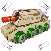 Pozostałe akcesoria barmańskie - Fajny Prezent Dla Taty Na Urodziny Imieniny Dzień Ojca Mężczyzny Chłopaka Święta - Czołg Na Piwo Z Kieliszkami "Tata Na 102" Upominek Skrzynka Stojak - miniaturka - grafika 1