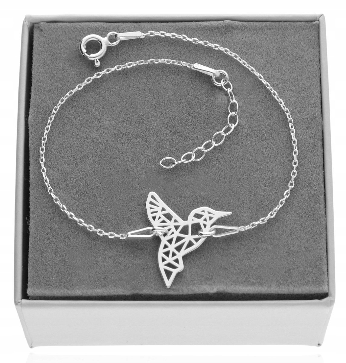 Bransoletka srebrna z koliberkiem koliber origami celebrytka srebro 925