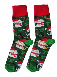 Skarpety świąteczne męskie w koty 43-46 skarpety świąteczne w koty zielone - Skarpetki męskie - miniaturka - grafika 1