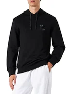 Bluzy męskie - Armani Exchange Męska bluza z kapturem, kieszenie, logo na przodzie, czarna, ekstra mała - miniaturka - grafika 1