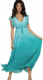 Guess Turkusowa Sukienka Maxi z Żabotem i Wiązaniem z Jedwabiem S Gxb - Sukienki Guess Turkusowa Sukienka Maxi z Żabotem i Wiązaniem z Jedwabiem S Gxb - Sukienki - miniaturka - grafika 1