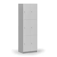 Szafki biurowe - Drewniana szafka skrytkowa, 6 schowków, zamek cylindryczny, szary/biały - miniaturka - grafika 1