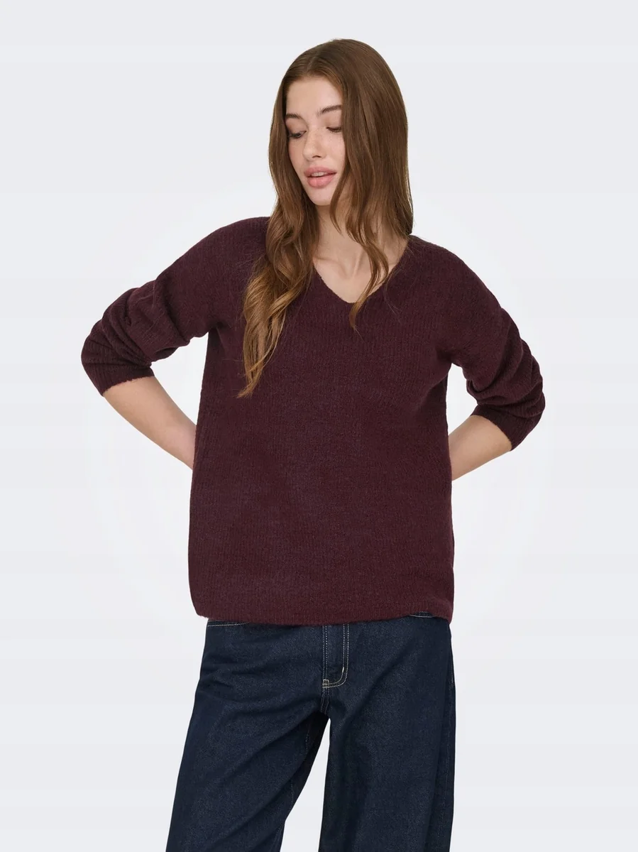 ONLY BRĄZOWY SWETER WKŁADANY PRZEZ GŁOWĘ Z DŁUGIM RĘKAWEM M 12FA