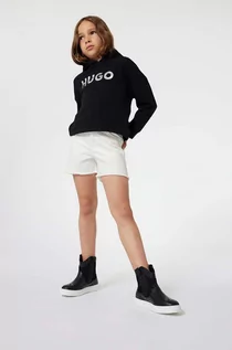 Spodnie i spodenki dla dziewczynek - HUGO szorty jeansowe dziecięce kolor beżowy gładkie - Hugo - grafika 1