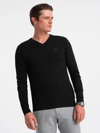 Swetry męskie - Elegancki sweter męski V-neck BASIC z wiskozą czarny V1 OM-SWBS-0107 - Ombre Clothing - miniaturka - grafika 1
