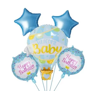 Zestaw balonów "Welcome baby" niebieski, BABY SHOWER, 5 el. - Baby shower i roczek - miniaturka - grafika 1