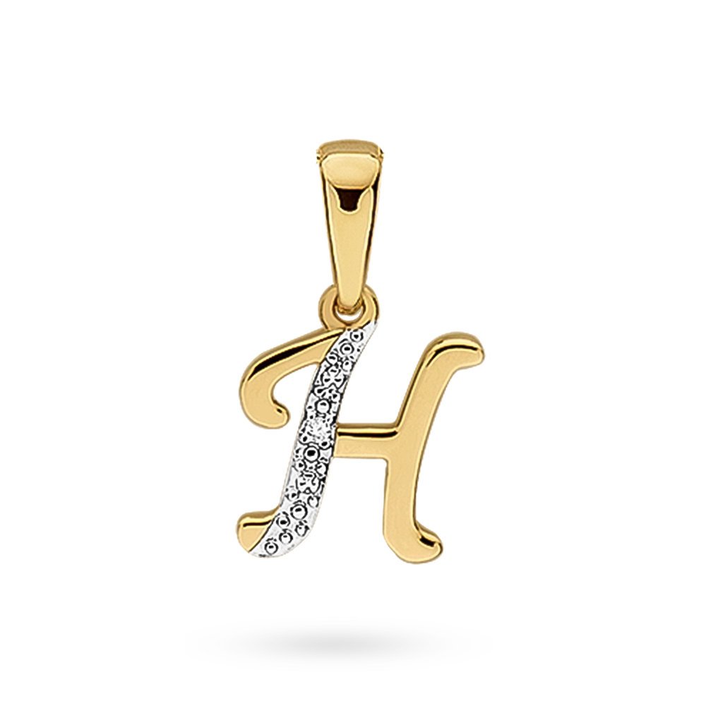 Złota zawieszka wisiorek literka litera H z brylantem dwa kolory złota pr. 585