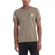 Koszulki męskie - Replay T-shirt męski z krótkim rękawem z nadrukiem, 525 Sand, XXL - miniaturka - grafika 1