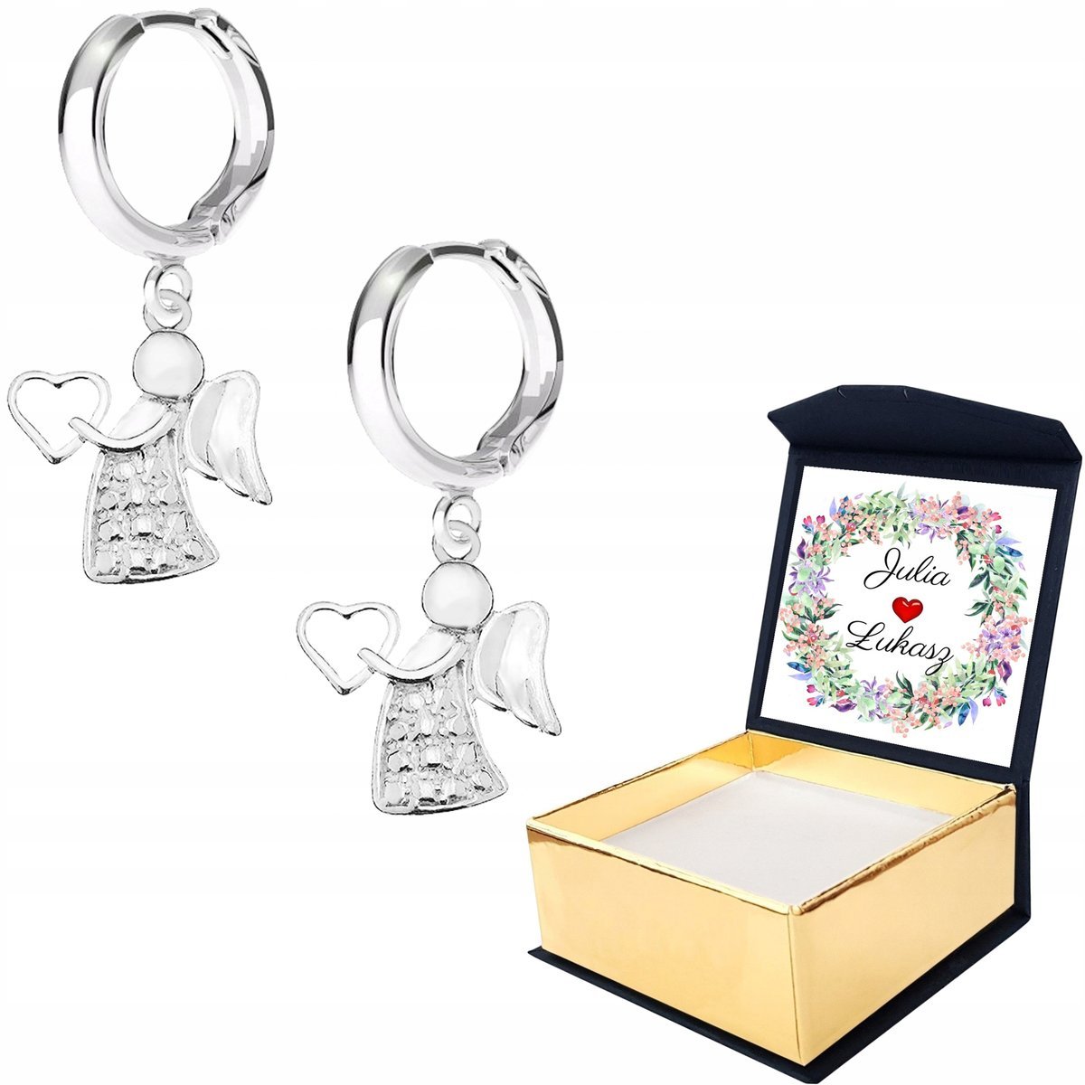 Kolczyki srebrne Anioł Aniołek 925 WŁASNY NADRUK