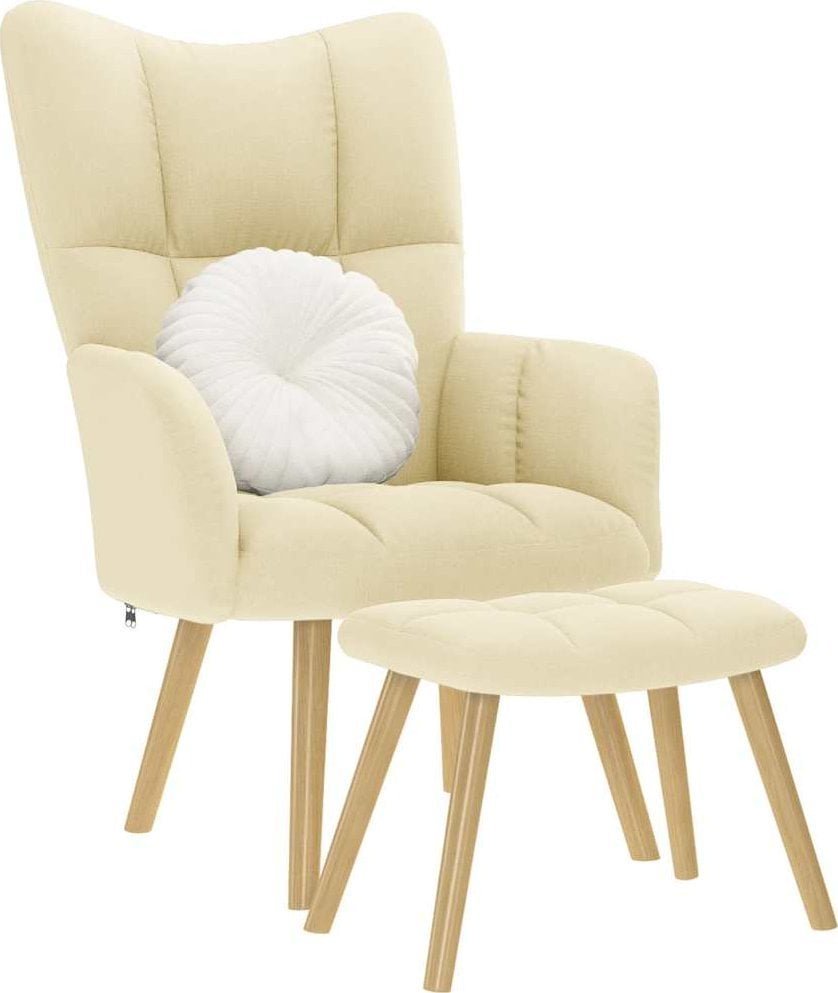 Fotel z podnóżkiem, kremowa, obity tkaniną