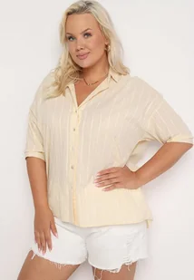 Beżowa Koszula z Bawełny Zapinana na Guziki w Pionowe Paski Tinariss - Koszule damskie - miniaturka - grafika 1