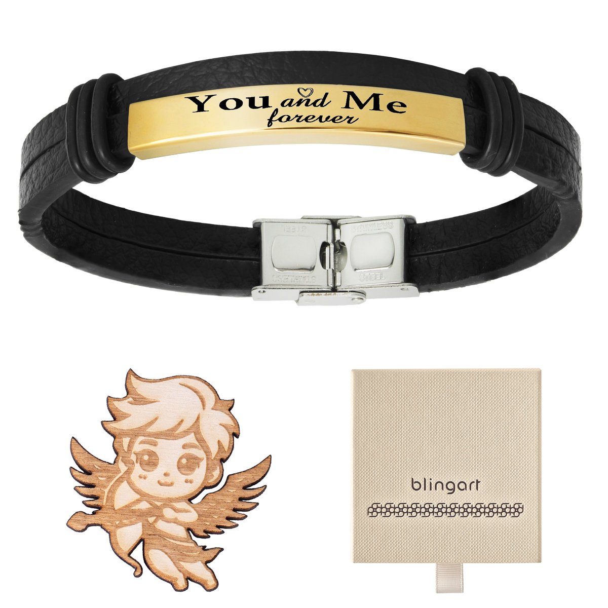 Bransoletka z grawerem skórzana męska pozłacana