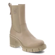 Botki damskie - Beżowe Botki Nessi Damskie Eleganckie Buty Na Obcasie - miniaturka - grafika 1