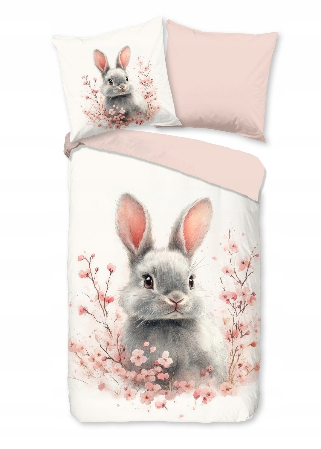 Pościel królik króliczek w kwiatach 135x200 dwustronna bawełniana różowa