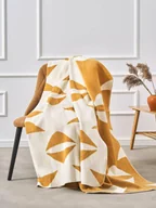 Koce - Koc bawełniany akrylowy 150x200 2139/2 Rogaliki musztardowy kremowy narzuta pled wykończony szydełkiem SG - miniaturka - grafika 1